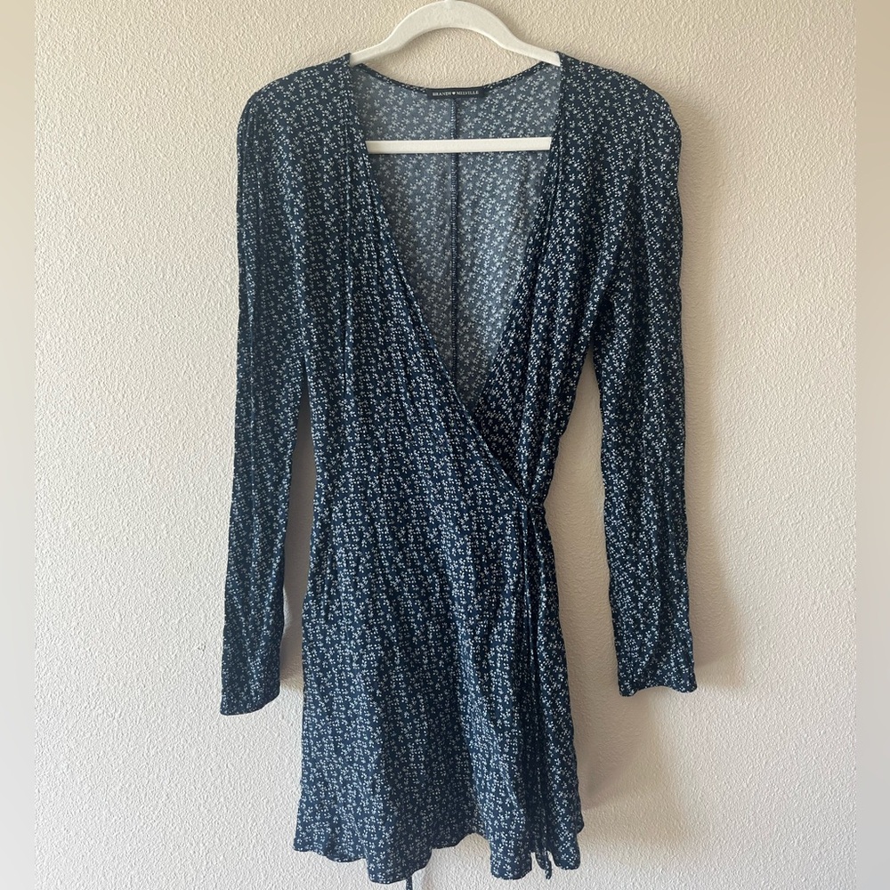 Brandy Melville: Navy Floral, Long Sleeve, Wrap Dress